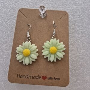 Green Daisy Ear Rings